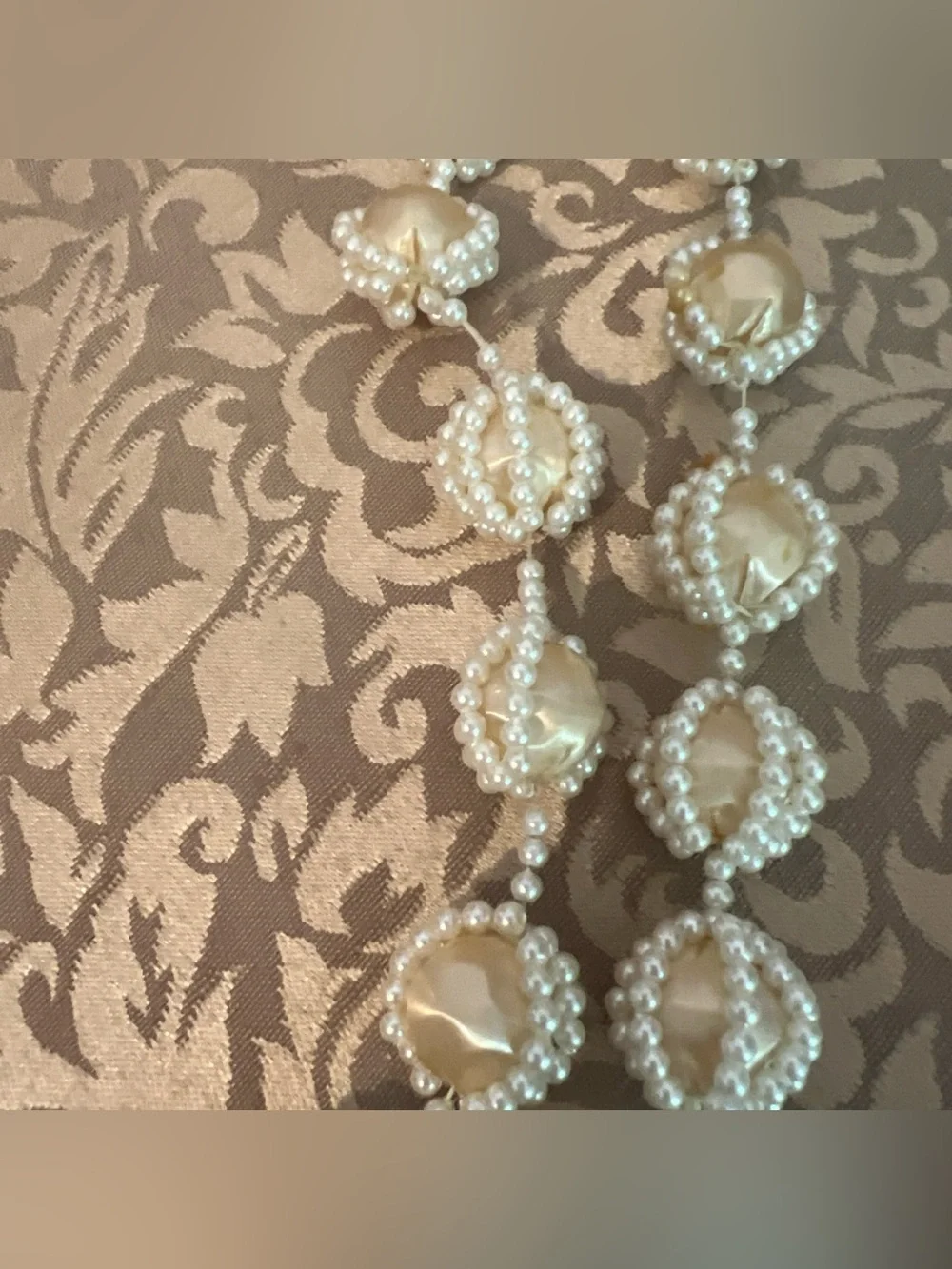 STUNNING VINTAGE ESTATE CAGED BEAD & PEARL NECKLACE Faux Pearls 36” Long